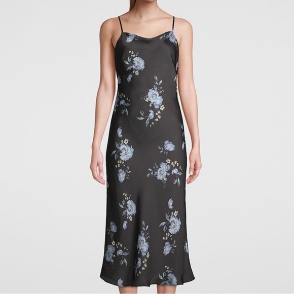 White House Black Market Dresses & Skirts - WHBM Black W/ Blue & Cream Floral Midi Slip Dress Size L EUC
